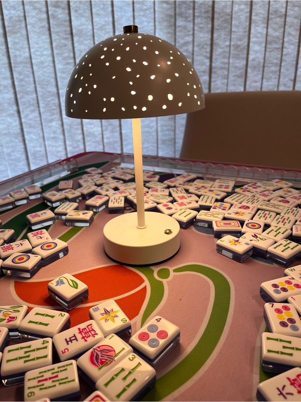 Mahjong Table Lamp White Starry Dome Mushroom Cordless Rechargeable